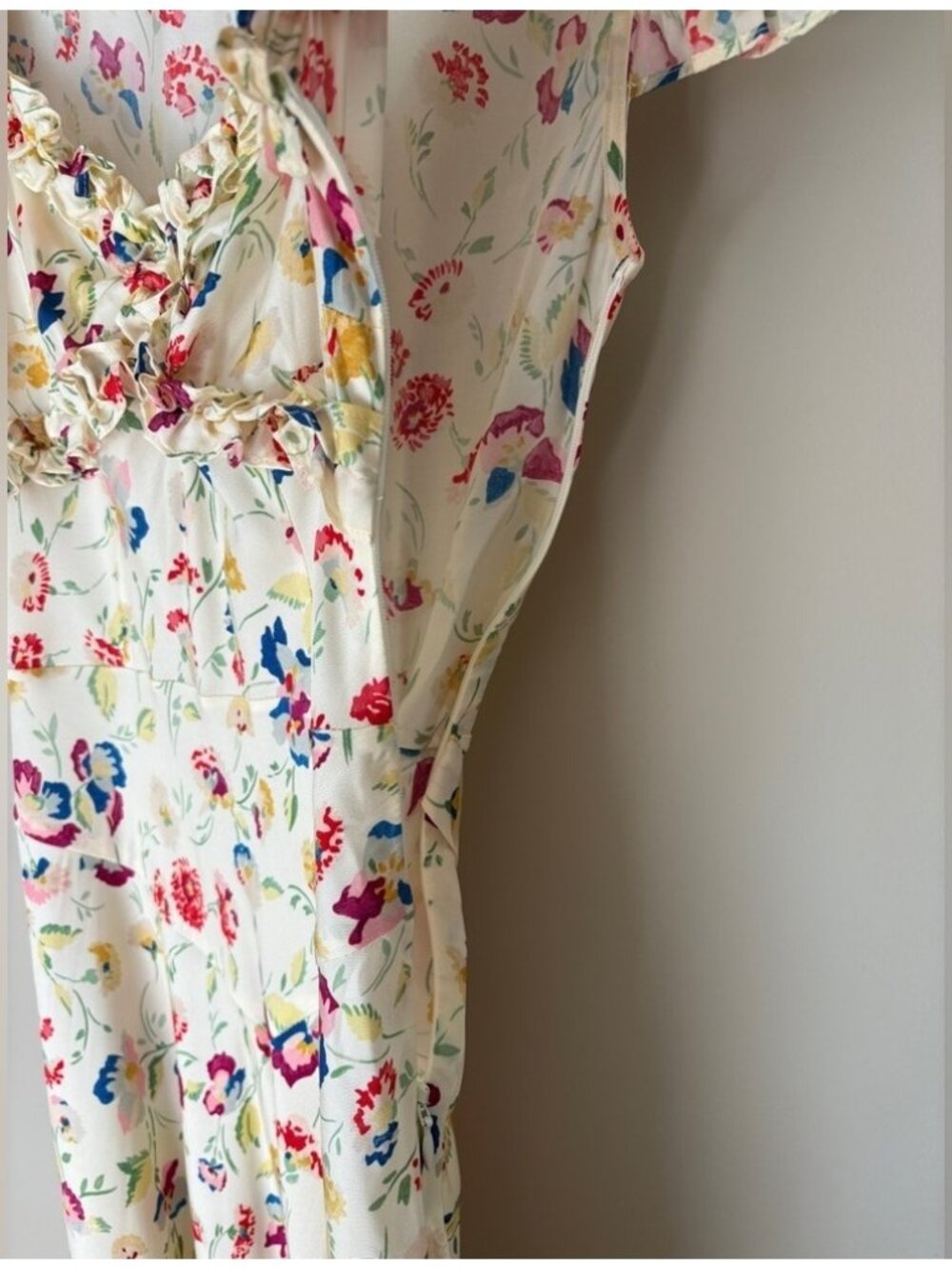 NEW DOEN Valerine SIlk Blend Dress Windswept Blooms Cream Floral | US XS - Picture 9 of 16